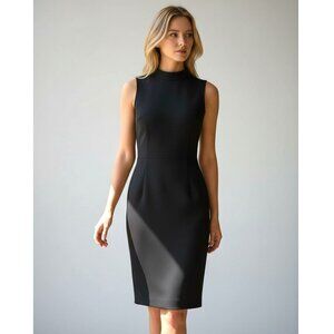Lord & Taylor Black Sleeveless Mock Neck Sheath Dress High Neck Career Size 2